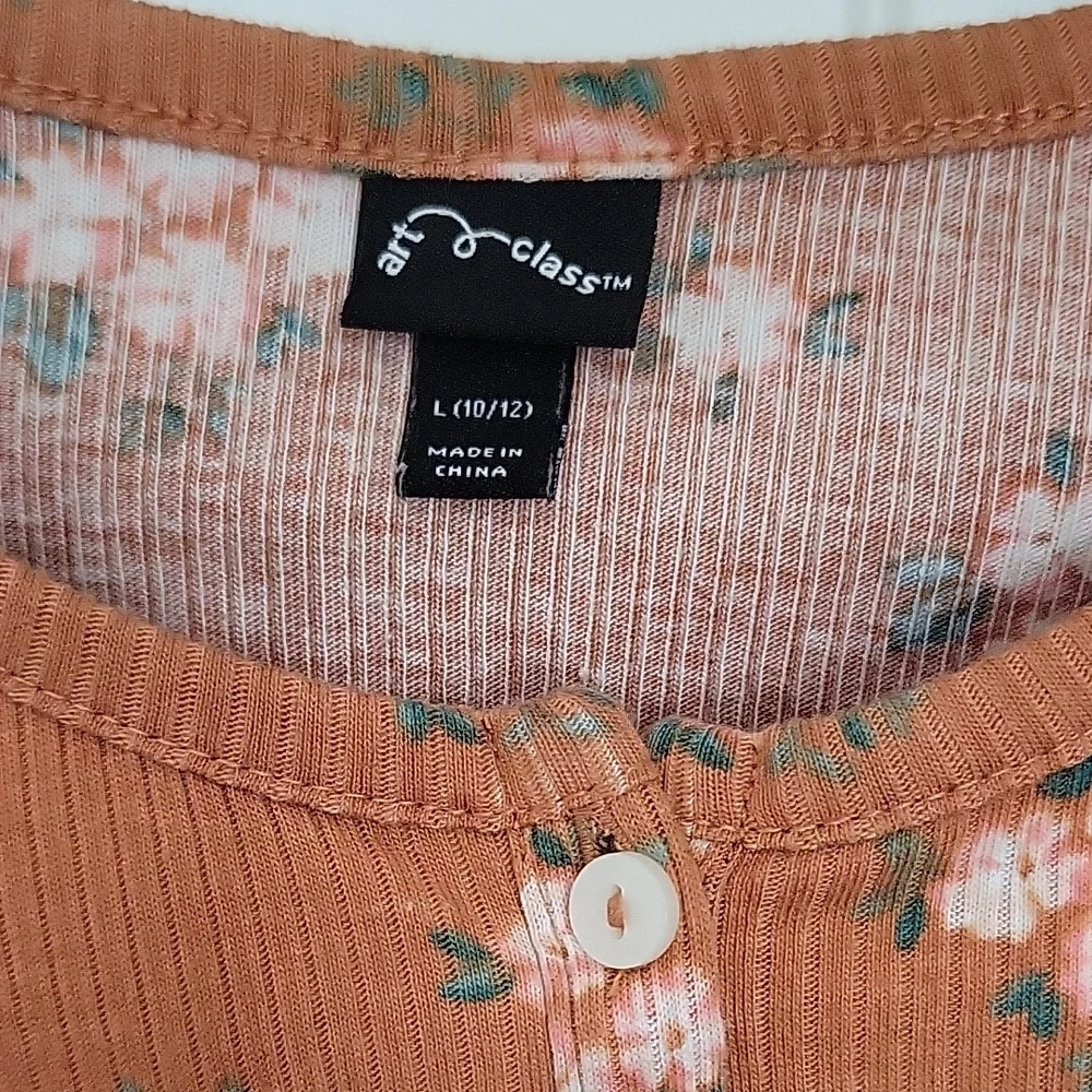 Floral Button-Up Ribbed Top - Brown - Picture 2 of 7